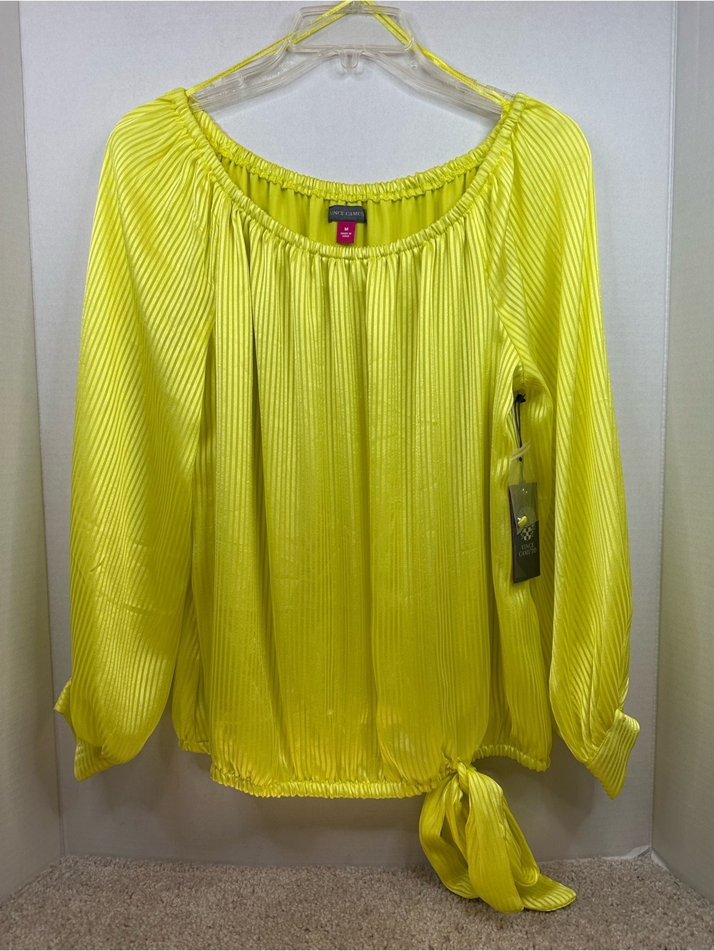 Vince Camuto Bright Yellow Pleated Tie-Hem Blouse, size medium, NWT